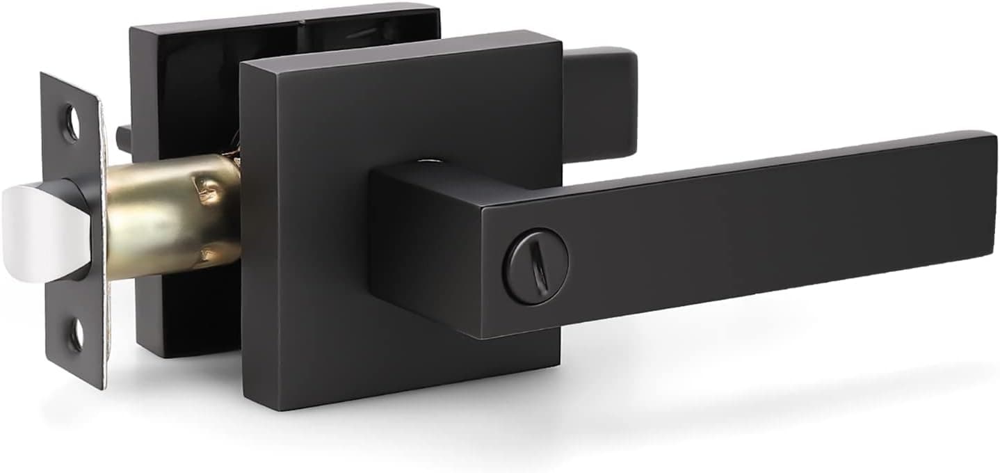 KNOBWELL 3 Pack Matte Black Interior Door Handles, Door Lever Lock Perfect Lever Door Handle for Privacy and Security 2.07 lb One Lever, Left or Right Handing