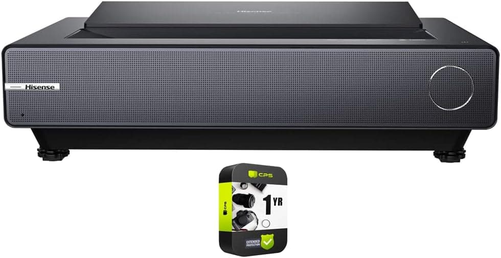 Hisense PX1-PRO 90-130" Ultra Short Throw UST 4K HDR Laser Projector with 2200 Lumens and Android Smart TV Home Theater Cinema Bundle with 1 YR CPS Enhanced Protection Pack