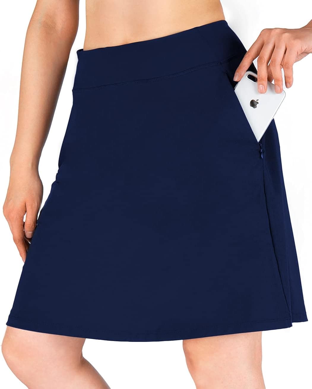Yogipace,Zip Pockets,Women's UV Protection 20" Modest Knee Length Golf Skort Tennis Athletic Skirt, Navy Blue, Size XL