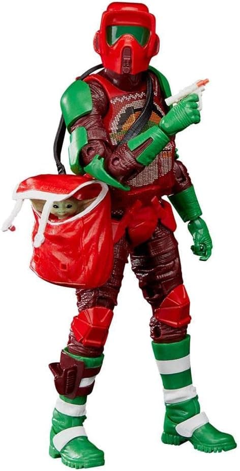 Star Wars The Black Series 6-Inch Scout Trooper (Holiday Edition) and Grogu in Holiday-Themed Bag Multicolored Collectable Action Figure F5307 Ages 4 and Up