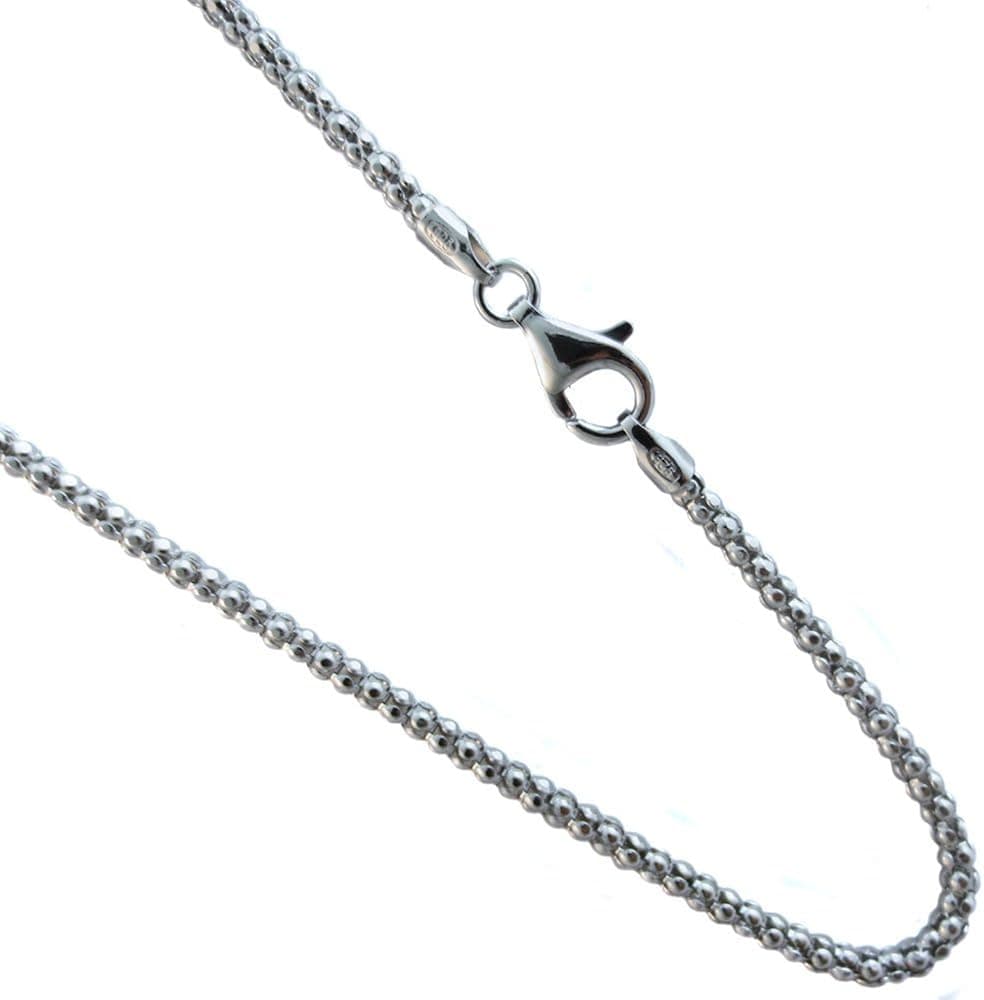 JOSCO Pop-Corn 2.5mm Chain Italian Sterling Silver Rhodium Plated Necklace 16,18,20,22,24,30,36"