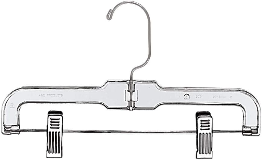 11 inch Clear Plastic Children's Skirt and Pants Hangers - Case of 100 - with Chrome Swivel Hook/Hang Bar, Padded Clips - Great for Retail and Home Use