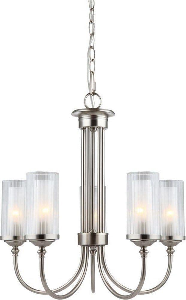 Hardware House 20-9069 Lexington - Five Light Chandelier, Satin Nickel Finish with Clear Ribbed/Frosted Glass