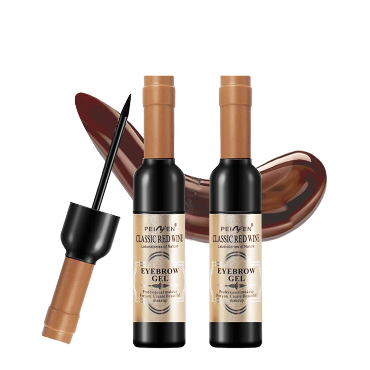 Tattoo Eyebrow Gel,2 Pack Wine Bottle Natural Tattoo Brow Gel Tinting Waterproof Peel Off Eyebrow Colouring Gel Long-Lasting Quick Dry Dyeing Brow Makeup (Coffee)