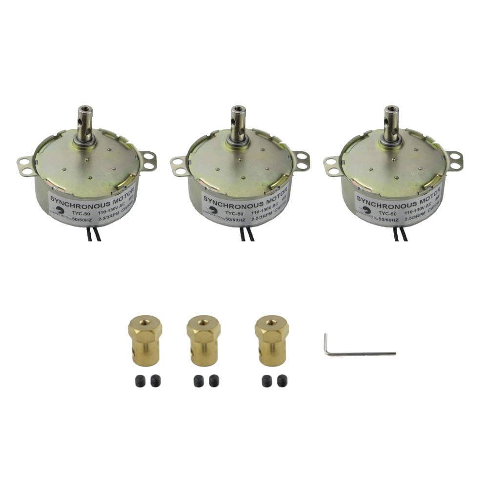 CHANCS Synchronous Motor for Turntable Motorized TYC-50 110V 2.5-3RPM Synchronous Motor with 7mm Bore Flexible Shaft Flexible Coupling Coupler Connector Kit for Air  3PCS