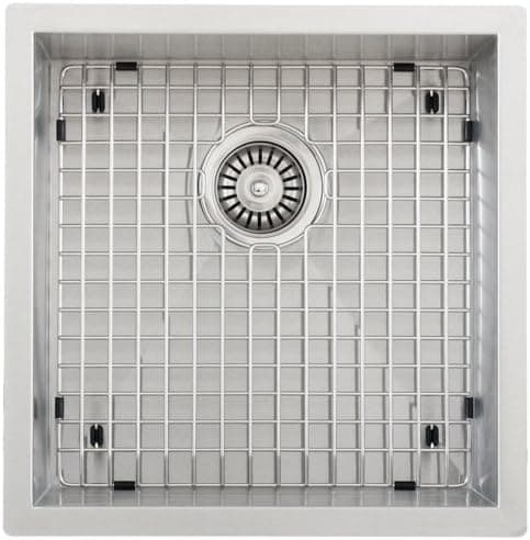 Phoenix 17-1/4" Undermount 16 Gauge Stainless Steel Square Kitchen Bar Sink Zero Radius with Grids