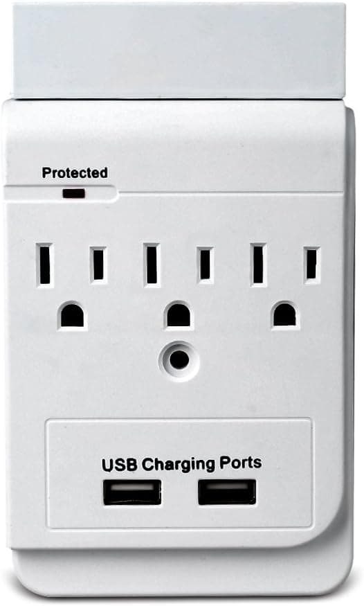 Magicfly Power 3 AC Outlet Socket Wall Mount Surge Protector with Phone Holder, Dual USB Charging Port Wall Charger 2.1A
