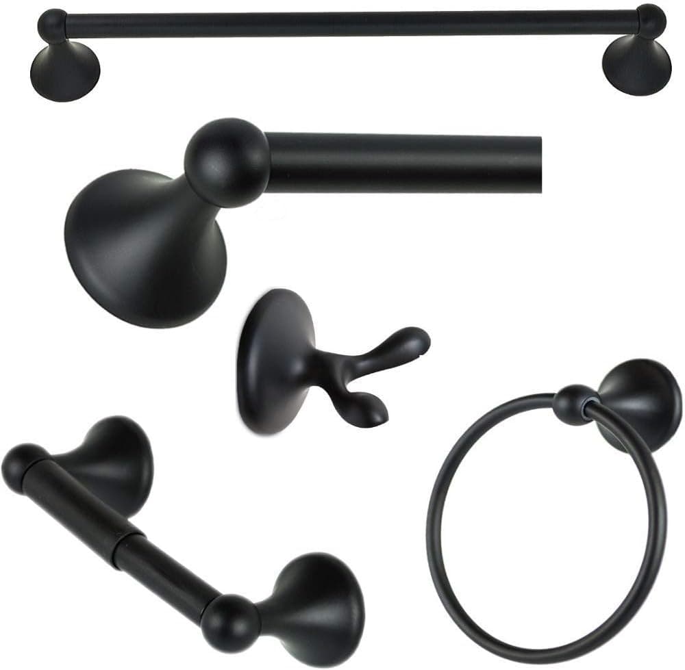 5 Piece Bathroom Hardware Accessories Set 24" Towel Bar (Matte Black)