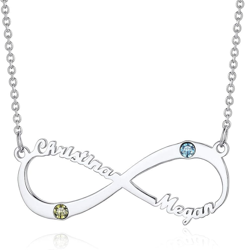 Custom4U Personalized Infinity Necklace with 1-4 Names - Custom 18K Gold Plated 925 Sterling Silver/Stainless Steel Birthstone Necklace Eternal Infinity Symbol Jewelry for Women