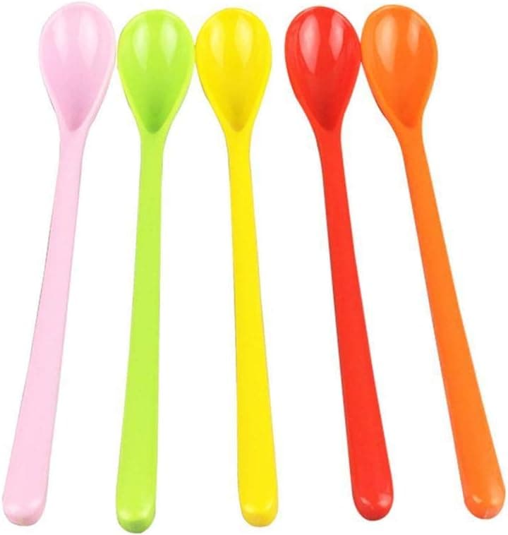 SXRC Colorful Plastic Spoon,7.5''Long Handle Spoons,Long Handle Mixing Spoon, Lovely Long Longdrink Spoons for Jam Honey Coffee Tea, Random Color 1Pcs