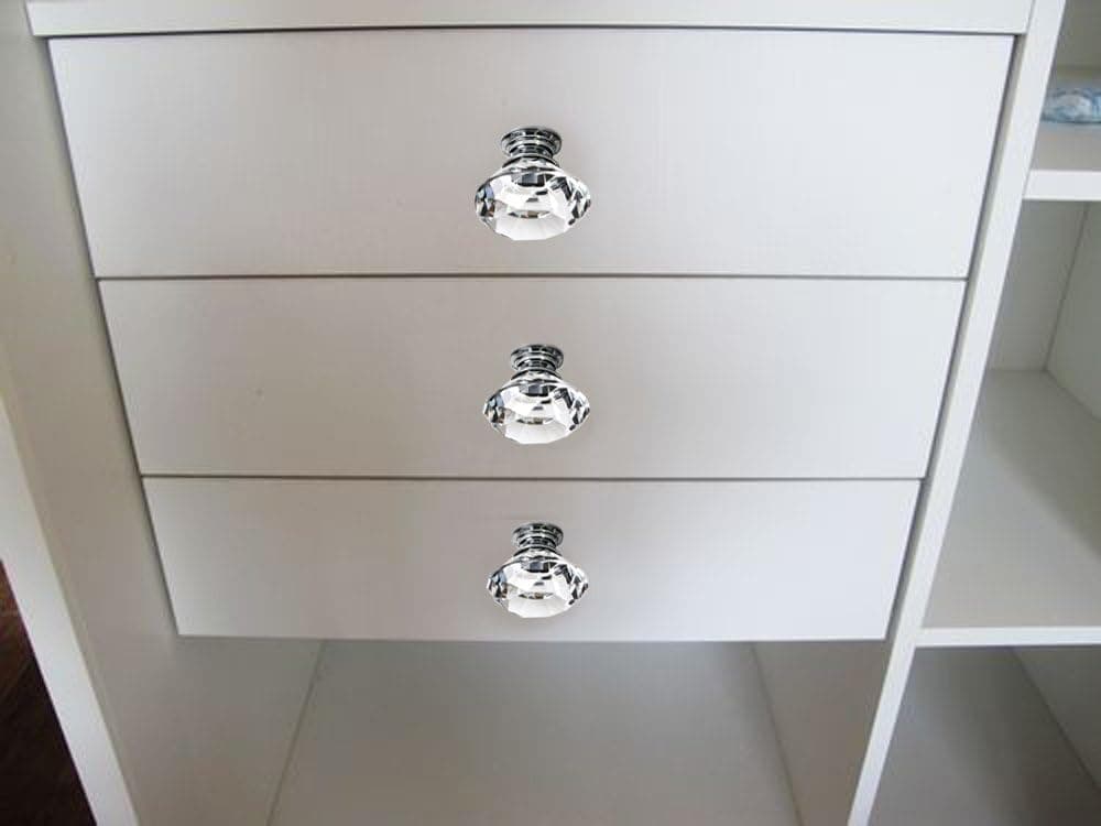 Sumnacon 10 Pcs 40MM Clear Crystal Door Knobs - Diamond Wardrobe Doorknob/Crystal Drawer Knobs/Cabinet Handle Pulls / Cupboard Handle Knobs / Door Pull Handle with Screws with 3 Kinds Screws (10Pcs)