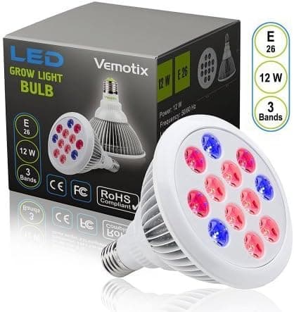 12W LED Grow Light Bulb by Vemotix- Plant Light Bulb E26 - Bulbs for Indoor Garden Greenhouse and Hydroponic Plants (Package May Vary)