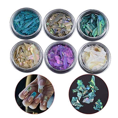 6pots Beautiful Texture Natural Sea Shell 3d Charm Nail Art Decoration Slice DIY Beauty Salon Nail Decals Tools, HJ-ND053