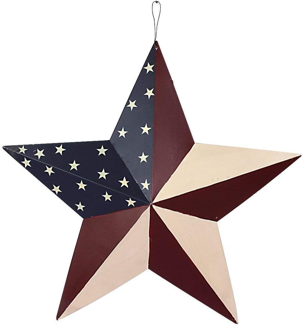 Rainbow Handcrafts Rustic Metal 3D Barn Star Patriotic Wall Decoration American Flag Wall Star July 4th Country Americana Patriotic Wall Ornament, Outdoor Decoration