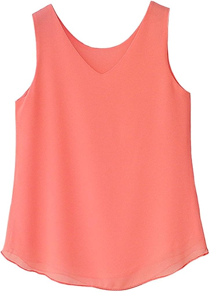 MINUOYI V Neck Double-Layers Chiffon Loose Cami Shirt Vest Tank Top