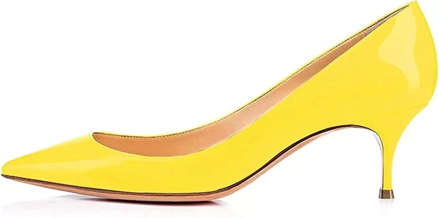 Axellion Pumps for Women, Kitten Heel Pumps Pointed Toe Shoes Slip-On High Heel for Dress Office Yellow Size 11 US
