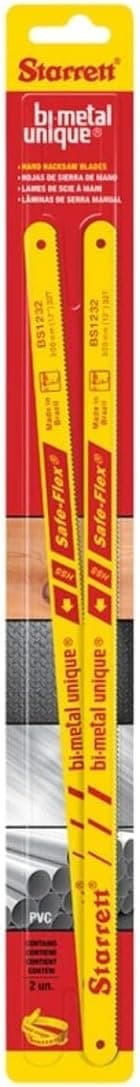 Starrett Bi-Metal Unique HSS Safe-Flex Hand Hacksaw Blade - Ideal for Contractors and Tradesmen - 12" Length, 1/2" Width, 0.024" Thickness, 32 TPI, 2-Pack - KBS1232-2