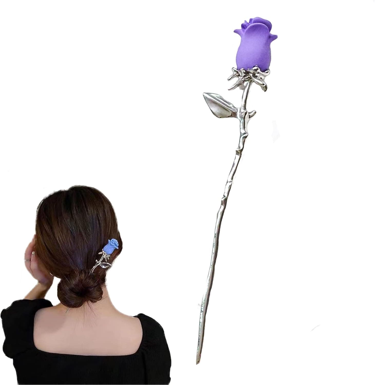 GOLD XIONG PADISHAH Rose Hair Chopsticks,Retro Hairpin Flower Hair Sticks for Bun Hair Accessories for Women Girls Long Hair-Purple