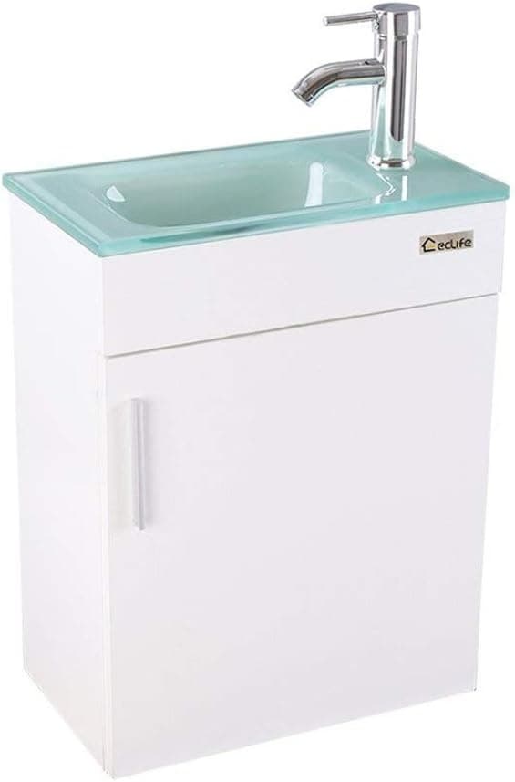 U-Eway Wall Mounted Bathroom Vanity and Sink Combo 18.4"x 10.5",Modern Small Bathroom Vanity Set 27"x 18.4", with Top Clear Glass Bowl, with Faucet Chrome P-Trap Pop Up Drain,Without Mirror (White)