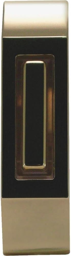 IQ America DP1232A Wired Brass Plated Surface Mounted Contemporary Lighted Doorbell Pushbutton Brass Push Button with Black Accent Ring for use with most Wired Door Bells Chimes 3.5" x 1" x .75"
