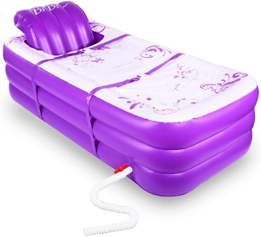 Inflatable Portable Bathtub, Inflatable Bath Tub for Adult Home Spa and Hot Bath and Ice Bath, Foldable Freestanding Bathtub with Assemblable Seat Cushion (Purple)