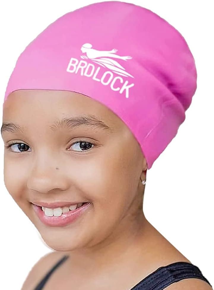 BRDLOCK Swim Cap Kids Extra Large Swim Cap for Braids and Dreadlocks Waterproof Silicone Swimming Caps for Girls Boys Children Youth Teen Large Swim Hat for Long Hair Thick Curly Hair Weavs Afro Hair