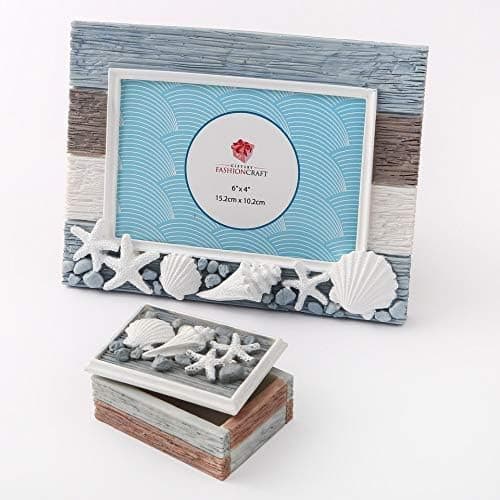 Beach Sea Ocean Shell Themed Picture Frame With Trinket Jewelry Change Box ~ Photo Frame ~ 6x4 ~ Horizontal ~ Completes Beach Themed Décor ~ Perfect Decorations for The Laid Back Life