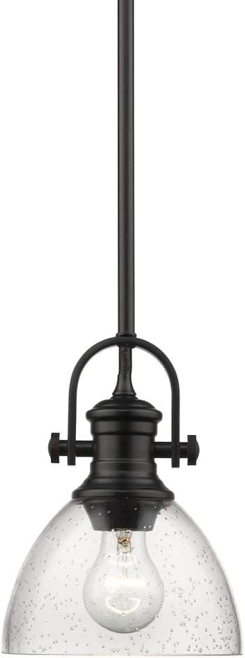 Golden Lighting Hines Mini Pendant Matte Black with Seeded Glass