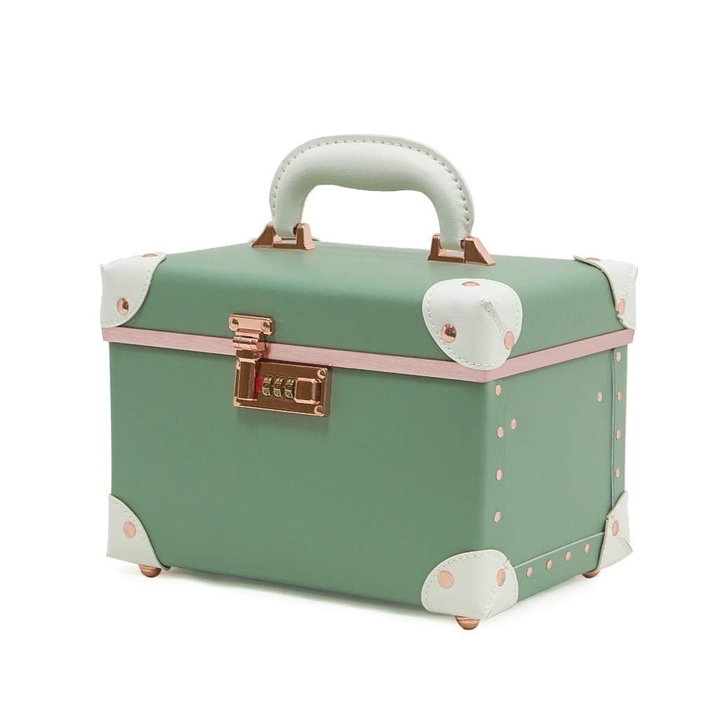 urecity Portable Retro Leather Makeup Train Case Cosmetic Organizer Case Leather Storage Box with Combination Lock (12.5", Avocado Green)