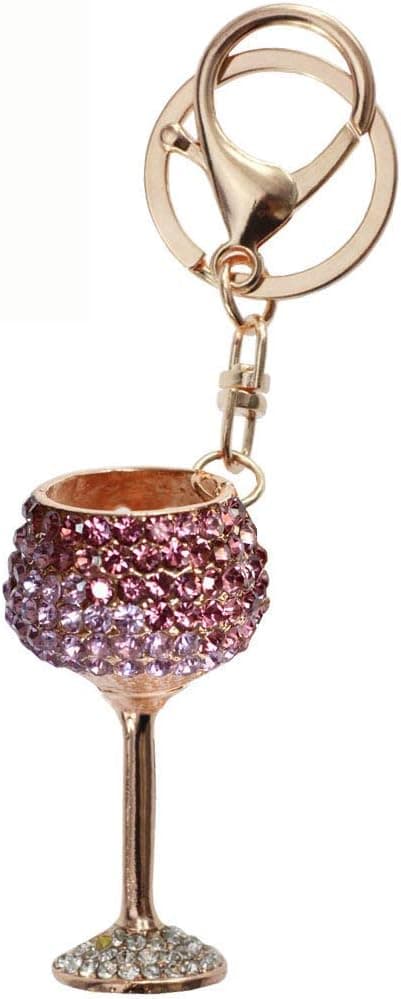 Bolbove Red/White Wine Glasses Shape Keychain Keyring Blingbling Crystal Rhinestones Purse Pendant Handbag Charm (Purple)