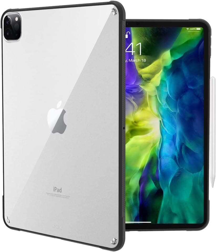 Dadanism Clear Case for iPad Pro 11 inch 2020 2nd Generation & 2018, Ultra Slim Transparent Hard PC Back Protective Cover with Shockproof Soft TPU Edge [Support Apple Pencil Pair/Charging] - Black