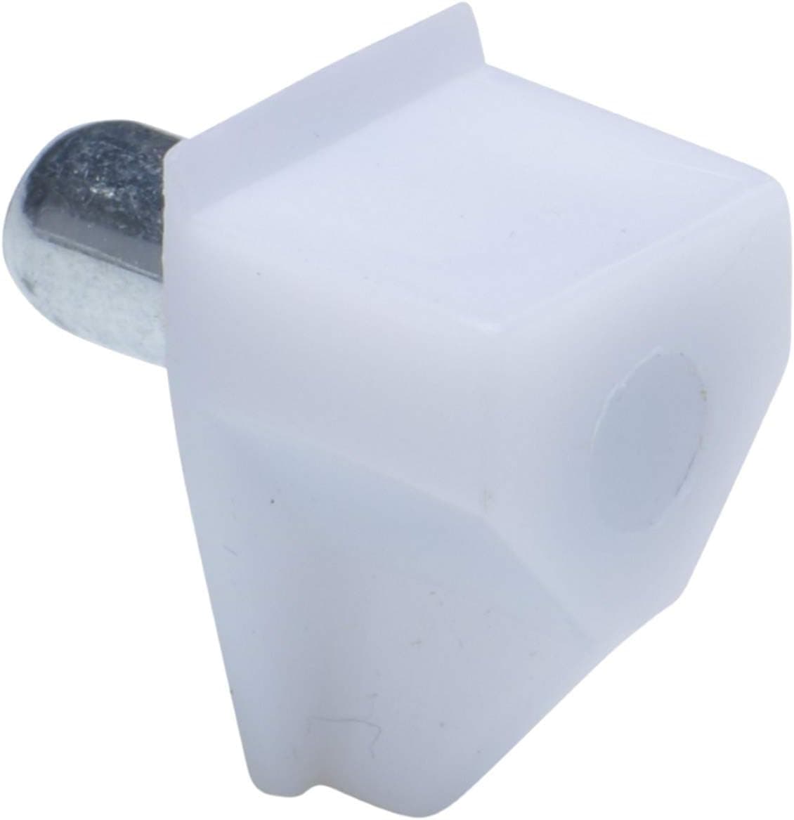 5mm Bracket Style Cabinet Shelf Support Pegs - White Plastic w/Steel Pin - 50 Pack