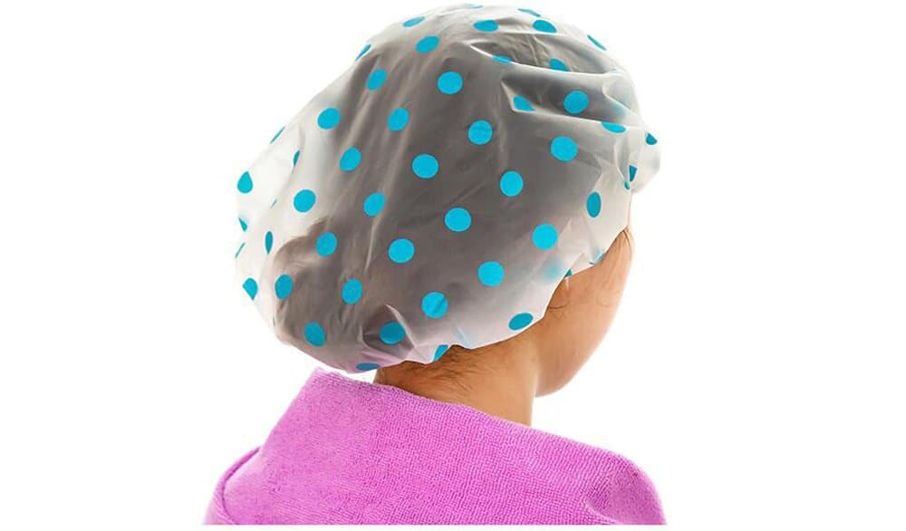 4 Pack Girls Polka Dots Thicken Shower Cap Waterproof Shower Hat Elastic Band Cosmetic Care Bath Cap Keeps Color Off of Hair, Kept Hair Dry,Kitchen Cap (Blue Polka Dots)