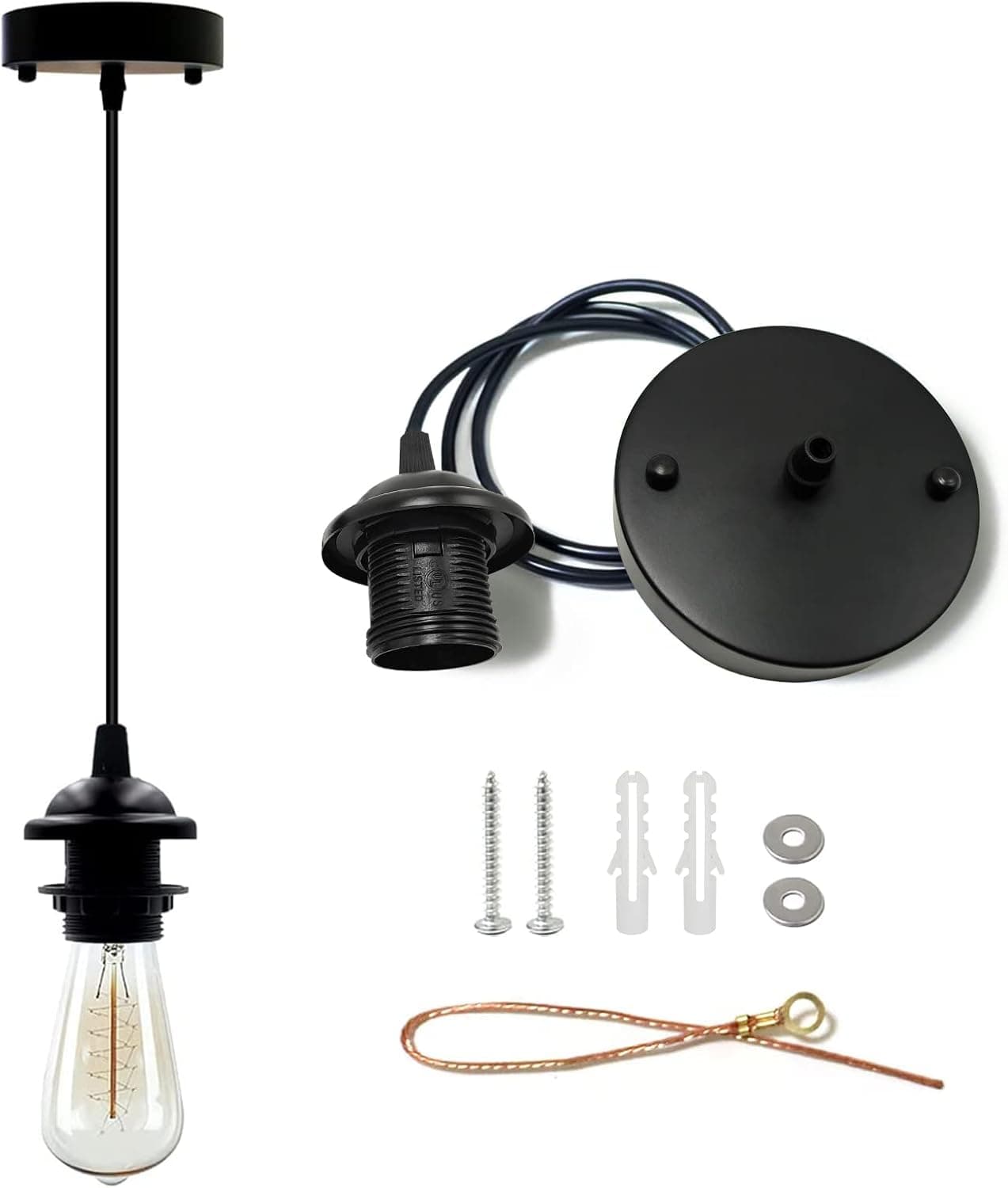 VTYXCTIGJ Industrial Mini Pendant Light Kit, Edison Retro Pendant, UL E26 Lamp Socket Vintage Pendant Light Cord, Mini Ceiling Hanging Light Fixtures, Adjustable Hanging Light Kit for Kitchen(Black)