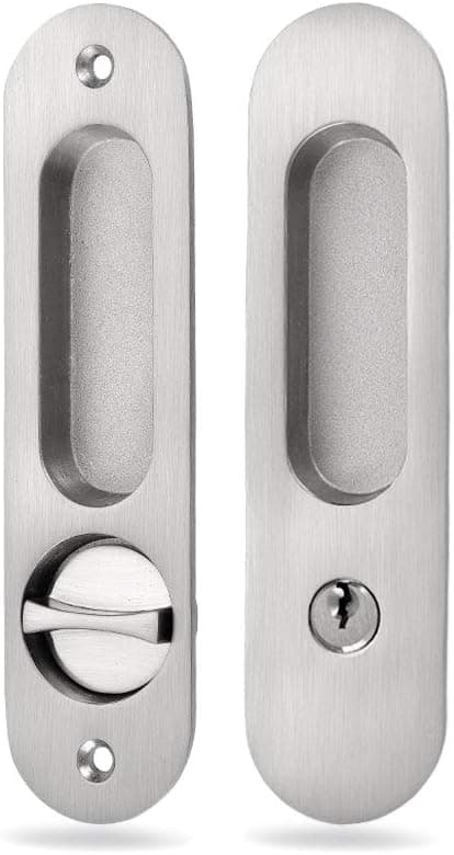 NCL Sliding Door Lock with Keys, Sliding Door Handle (Ellipse Handle, Brushed Nickel)