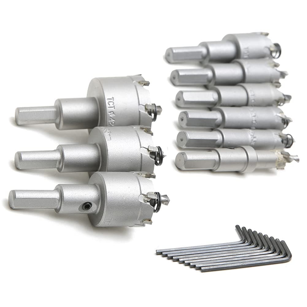 Tungsten Carbide Alloy Hole Saw Cutter Kits for Metal, TcnoMreol 9pcs Hole Saw Bits Sets Hole Cutter Tool for Stainless Steel, Steel Plate, Copper, Aluminum Alloy Cast Iron 12~42 MM(24/51~1-13/20 in)