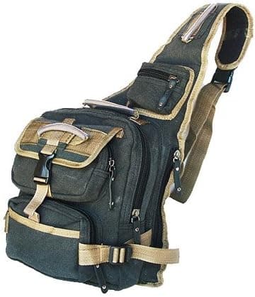 Military Inspired Canvas Sling Bag Bookbag Backpack Black