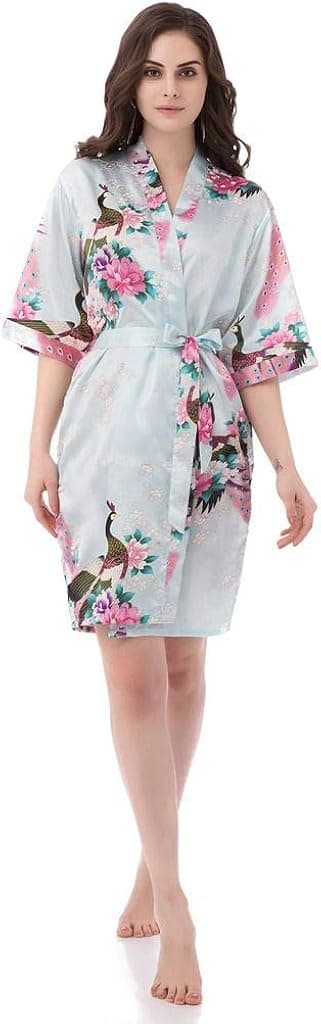 Kimono Robes for Women Floral Peacock Short Silk Bridesmaid Robes Wedding Party