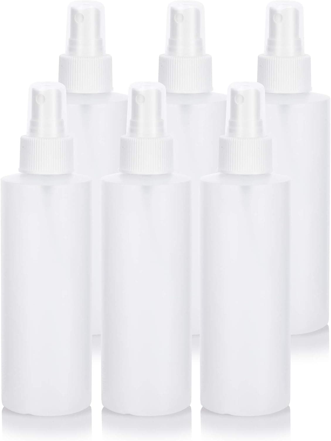 JUVITUS 6 oz Clear Natural Refillable Plastic Squeeze Bottle with White Fine Mist Sprayer (6 pack)