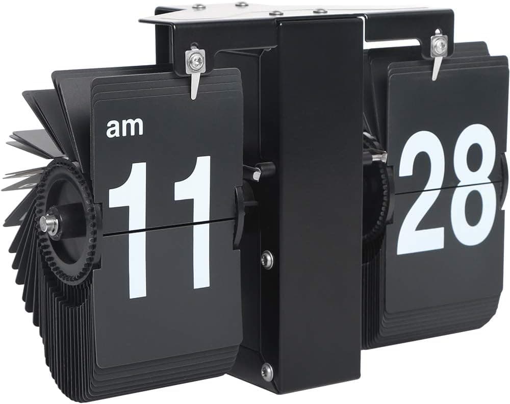 MIDCLOCK Flip Wall Clock, Retro Style Flip Clock, Flip Digital Clock for Home Decor, Larger Number Unique Clock, Stainless Steel, Battery Powered, Black