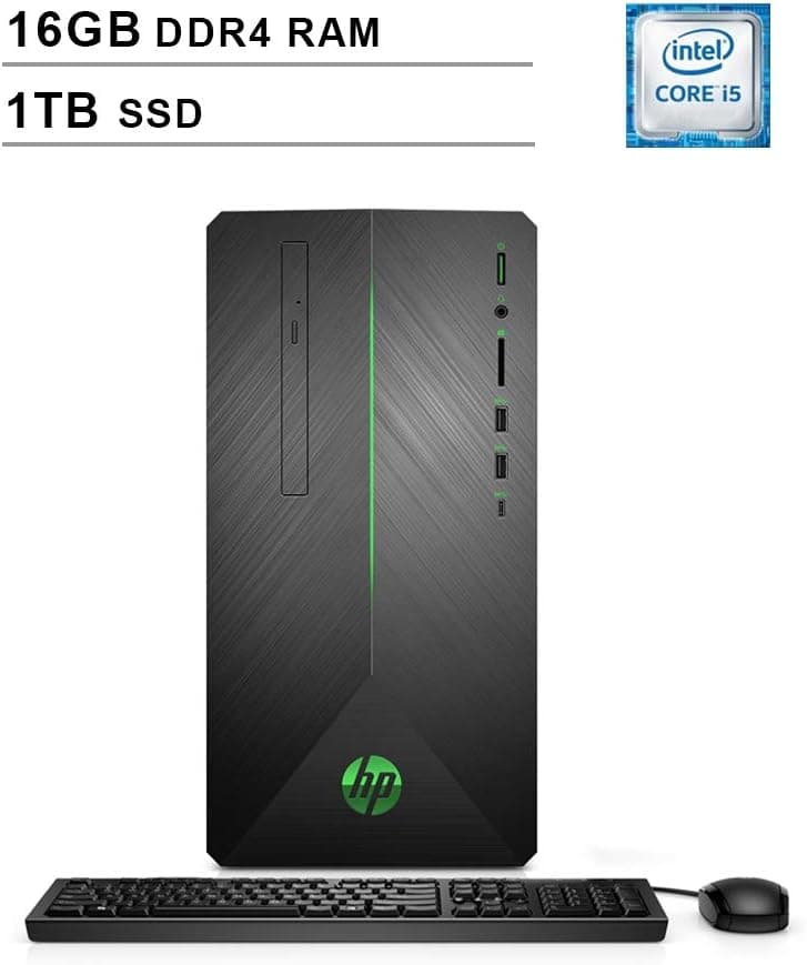 2020 HP Pavilion Gaming Desktop (Intel 6-Core i5-9400F up to 4.1GHz, NVIDIA GTX 1660 Ti 6GB, 16GB DDR4 RAM, 1TB SSD, DVD, HDMI, WiFi, Bluetooth, Keyboard, Mouse, Windows 10)