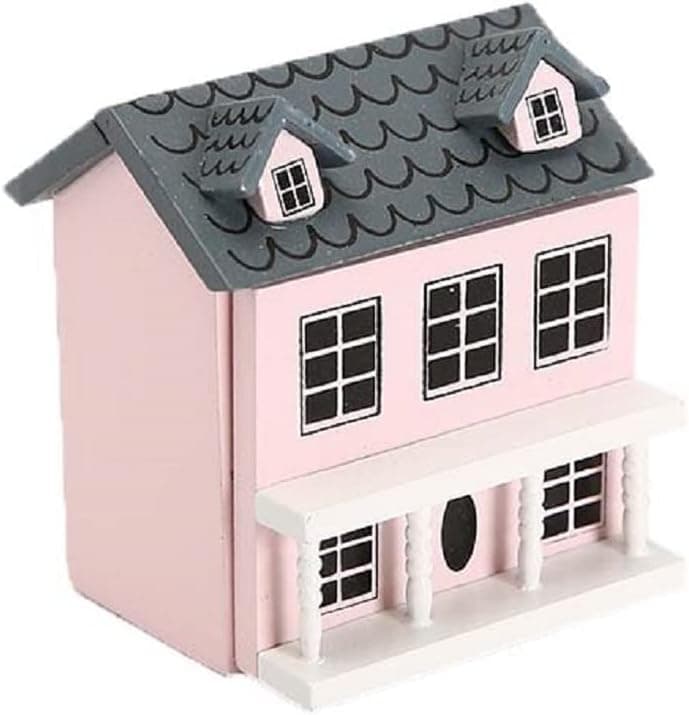 Miniature Cottage for Dollhouse Accessories Desktop Decor Wooden Mini House Storage Decoration Ornament Nice Present for Miniature Lovers (Pink)