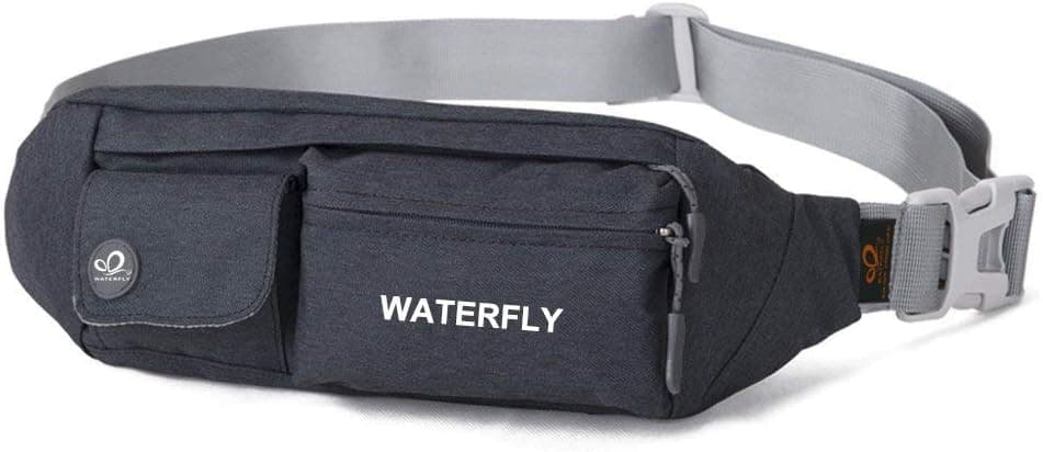 WATERFLY Fanny Pack for Women Men Water Resistant Small Waist Pouch Slim Belt Bag with 4 Pockets for Running Travelling Hiking Walking Lightweight Crossbody Chest Bag Fit All Phones