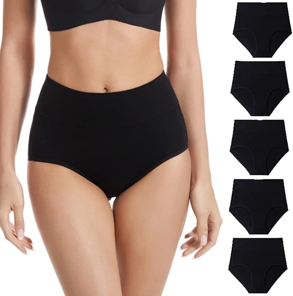 FEIDINI Women's Cotton Underwear High Waisted Briefs Stretch Full Coverage Panties