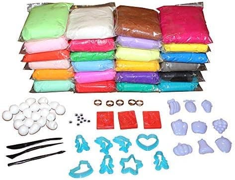 Modeling Clay Kit, Super Light Air-Dry Modeling Clay Kit for Kids, 24 colors (X-Large Packs) Non-Toxic/Non-Sticky Air Dry Clay Set for Kids, Creative DIY Arts & Crafts, Kids Clay Set with 2 Tool Kits