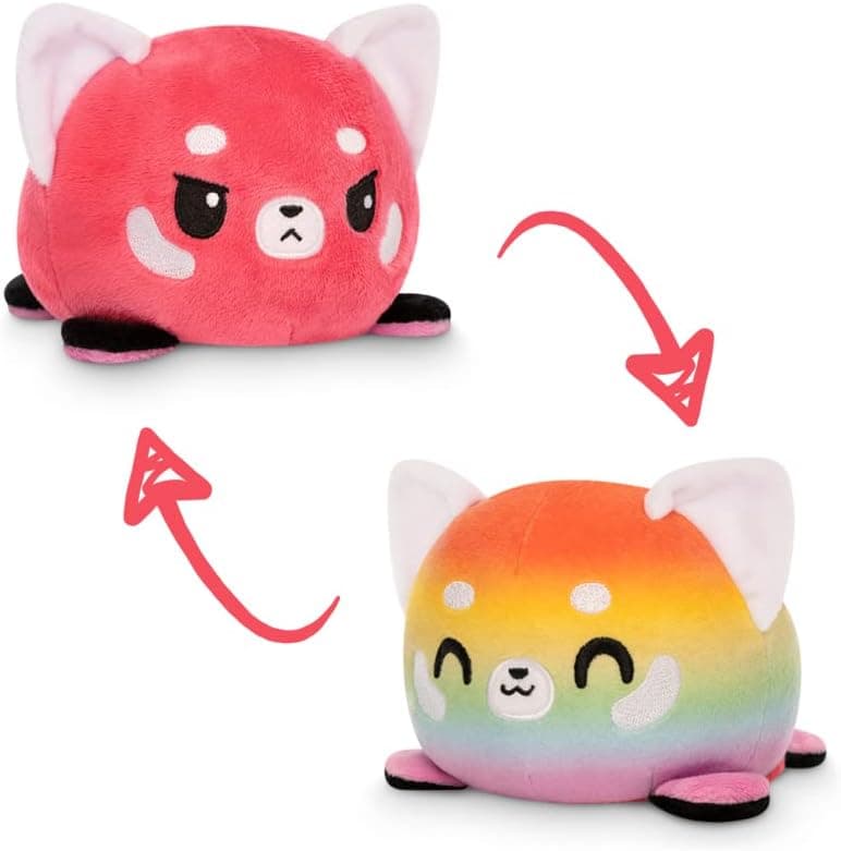 TeeTurtle - The Original Reversible Red Panda Plushie - Red + Rainbow - Cute Sensory Fidget Stuffed Animals That Show Your Mood