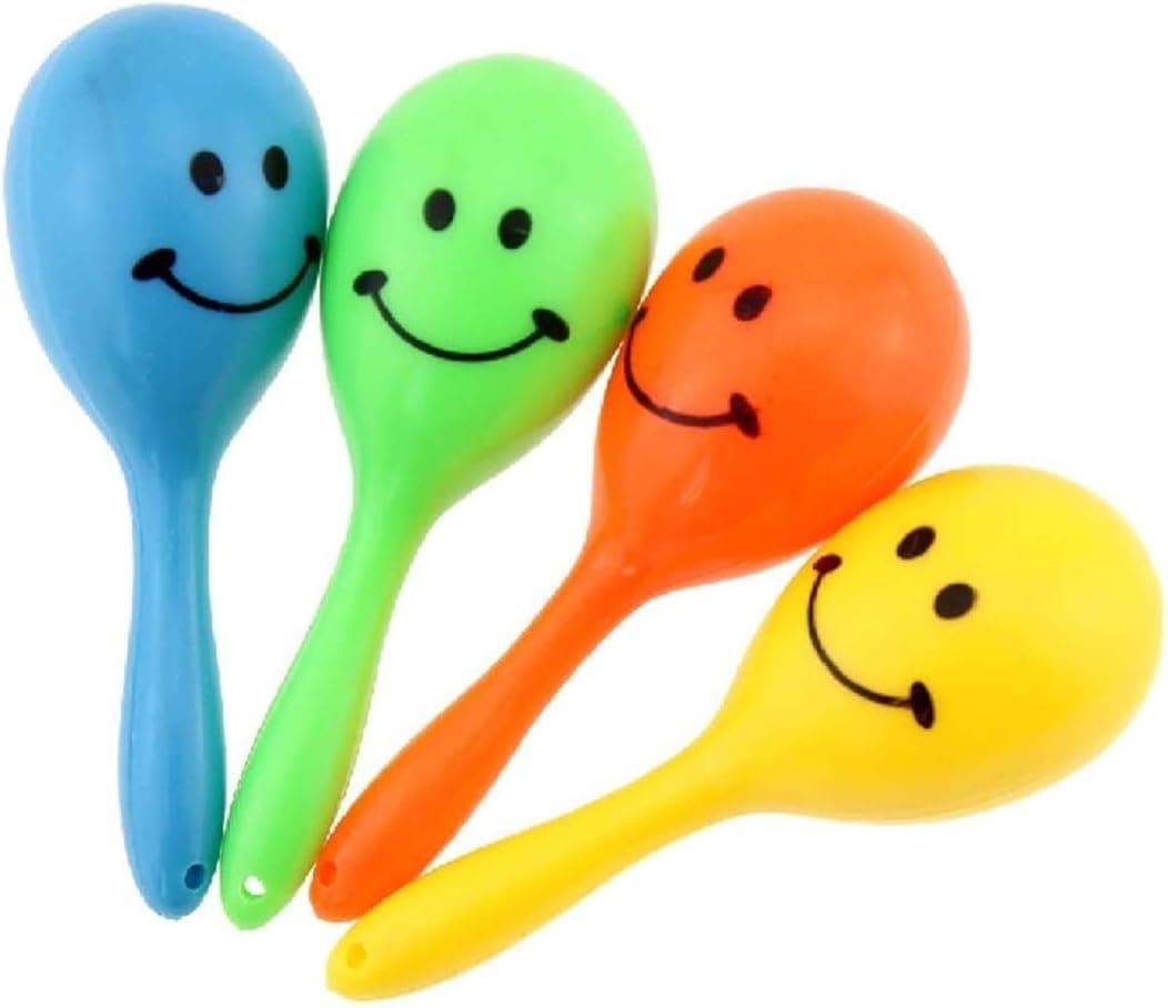 Kaptin 24 Pack 2.75" Neon Maracas,Mini Plastic Smiley Musical Toys Maracas,Bright and Colorful Noise Maker for New Years Party,Mexican Fiesta or Classroom Musical Instrument
