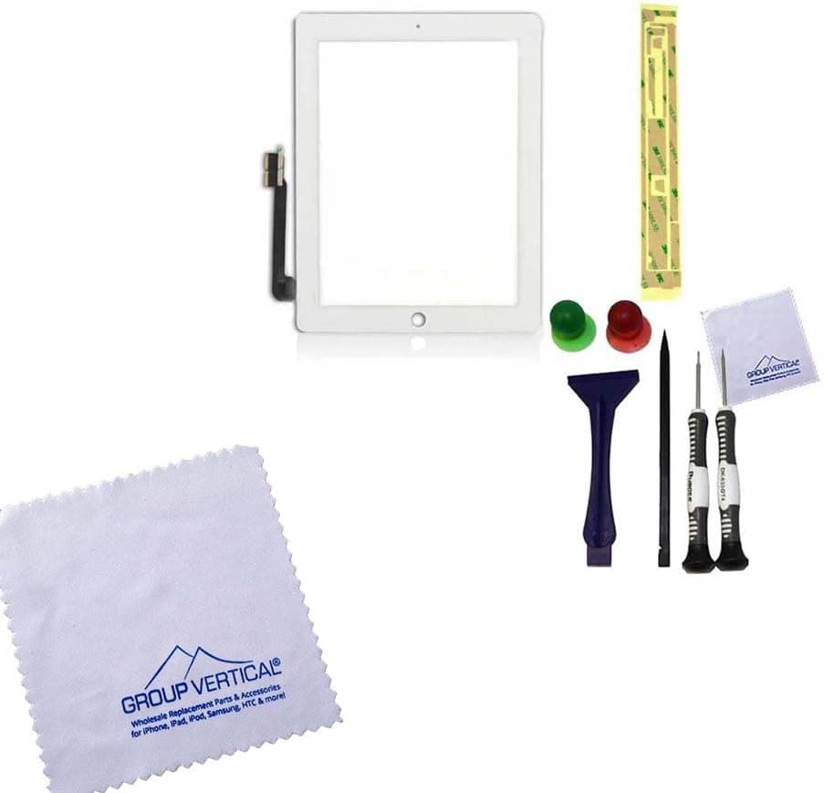 Group Vertical - White for iPad 3 & iPad 4 Touch Screen Digitizer Front Glass - DO IT YOURSELF KIT - Repair Replacement Part for 3rd & 4th Generation