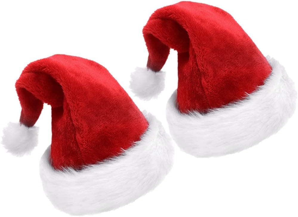 Kinteshun Christmas Santa Hat,Thickened Double-layered Luxury Plush Adults' Santa Claus Xmas Cap Hat(2pcs)