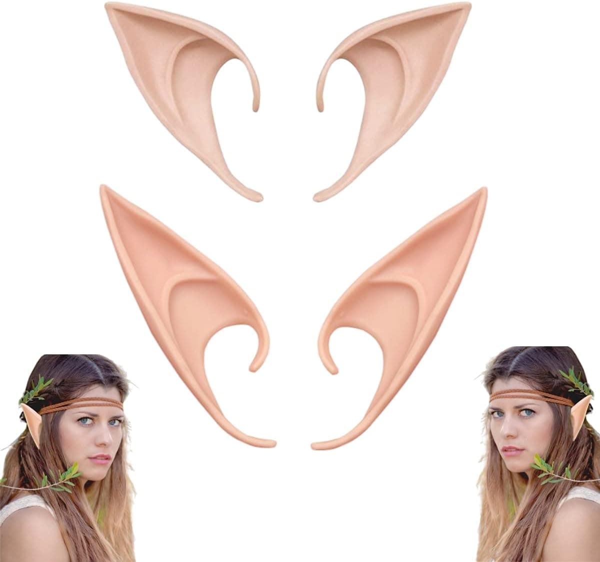 HIREBIRD 1 Pairs Cosplay Fairy Elf Ears Halloween Accessories - Soft Pointed Goblin Elven Ears Cosplay Props, Anime Party, Masquerade Make up( Luminous)